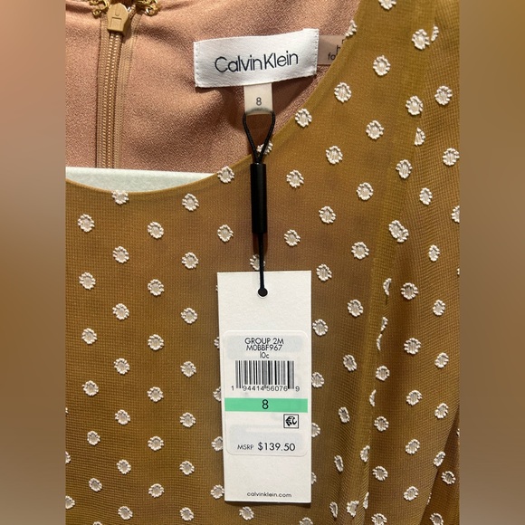 NWT Calvin Klein sleeveless midi dress. Size 8. Tan w/ white dots - Picture 5 of 8